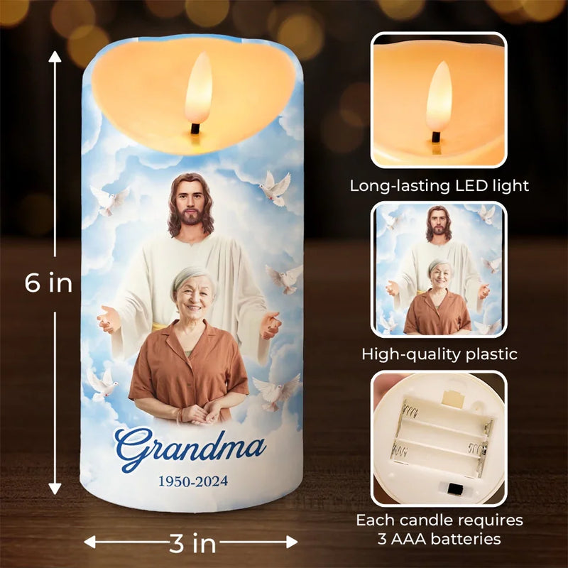 Custom Photo A Life That Touches Others Goes On Forever - Memorial Personalized Custom LED Candle - Sympathy Gift, Christmas Gift For Family Members