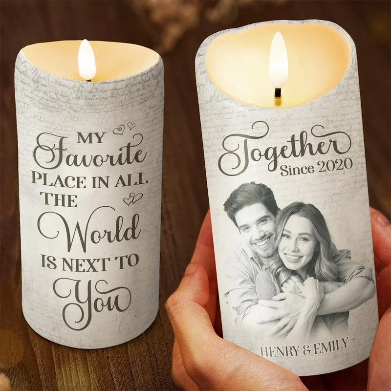 Custom Photo The Best Moments Are The Ones Spent With You - Couple Personalized Custom LED Candle - Christmas Gift For Husband Wife, Anniversary