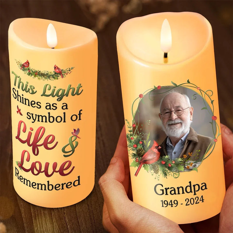 Custom Photo This Light Shines As A Symbol Of Love - Memorial Personalized Custom LED Candle - New Arrival, Sympathy Gift, Christmas Gift For Family Members