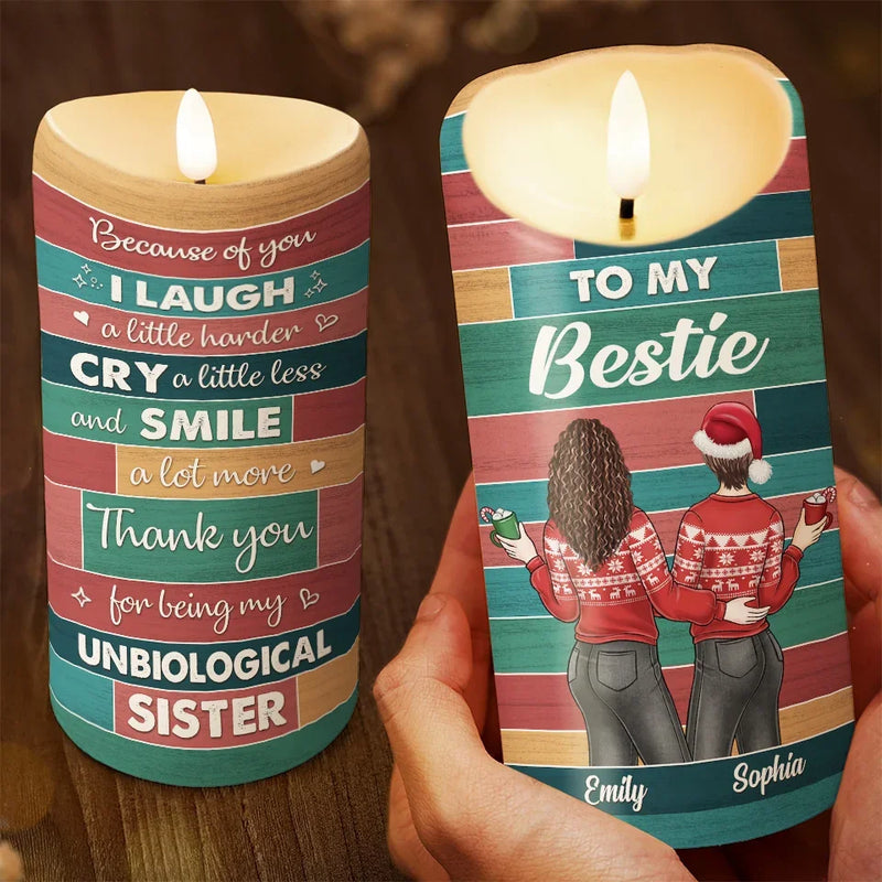 You're My Unbiological Sister - Bestie Personalized Custom LED Candle - Christmas Gift For Best Friends, BFF, Sisters