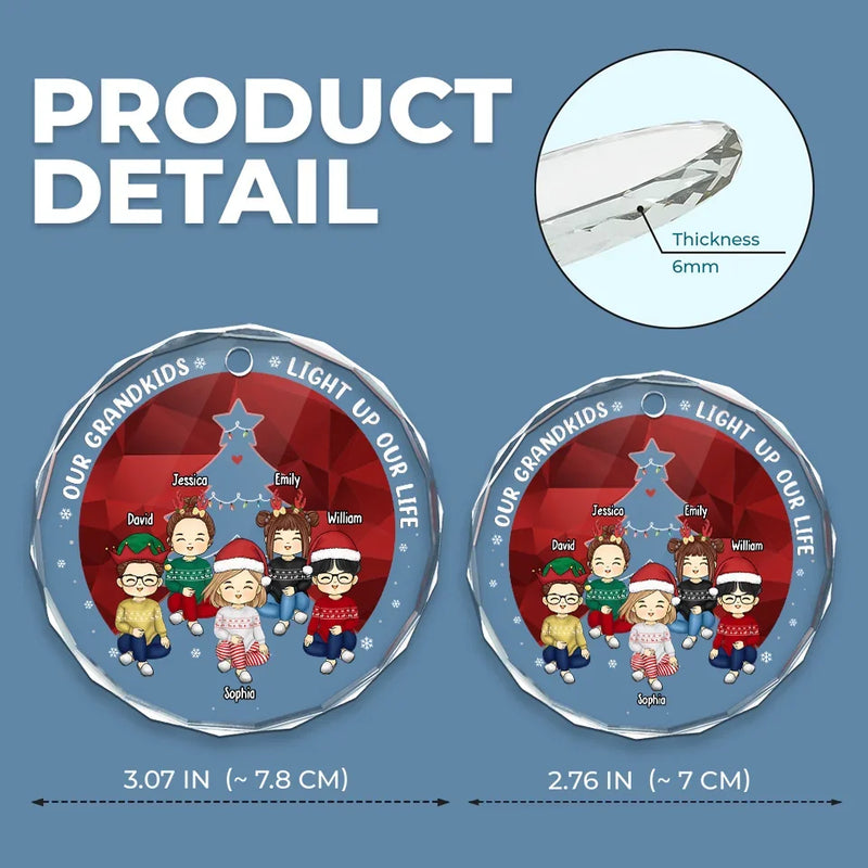 Our Grandkids Light Up Our Life - Family Personalized Custom Circle Glass Ornament - Christmas Gift For Grandma, Grandkids