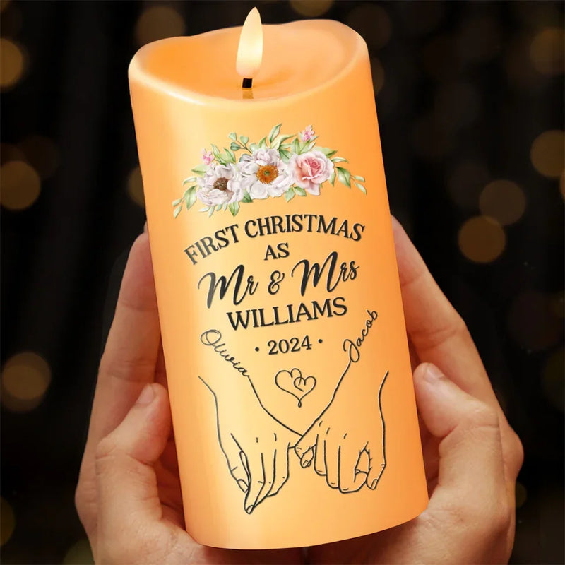 Our First Christmas Together - Couple Personalized Custom LED Candle - Christmas Gift For Husband Wife, Anniversary, First Christmas
