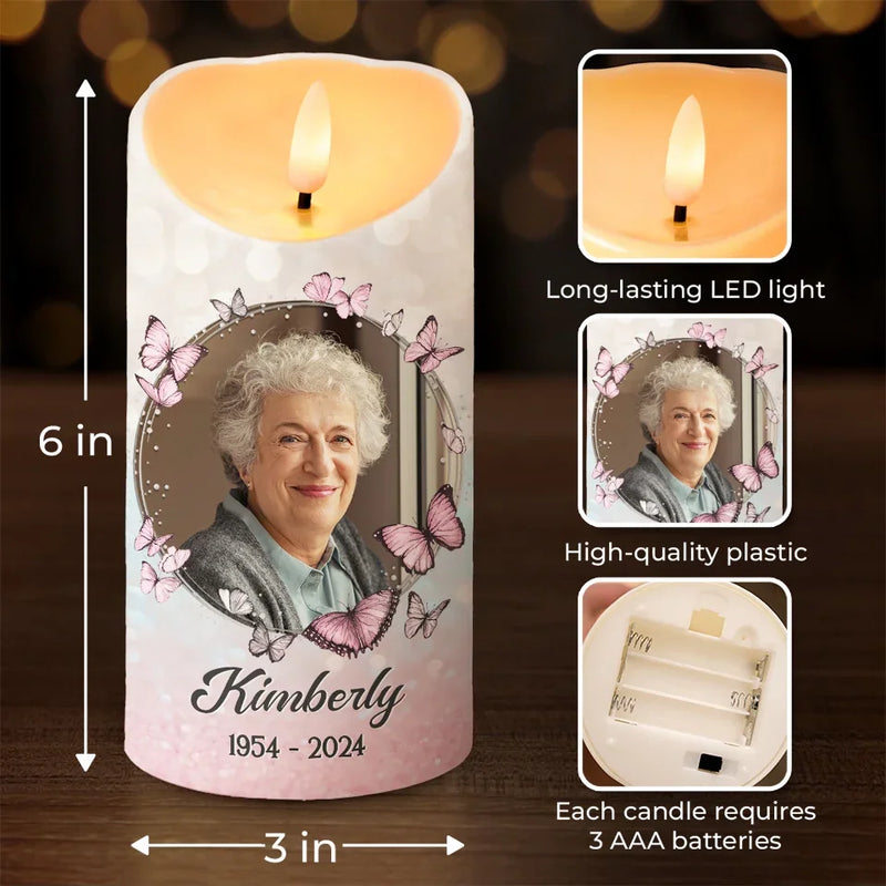Custom Photo This Candle Burns In Loving Memory - Memorial Personalized Custom LED Candle - Sympathy Gift, Christmas Gift For Family Members