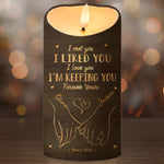 Love Is A Flame That Never Goes Out - Couple Personalized Custom LED Candle - Christmas Gift For Husband, Wife, Couple
