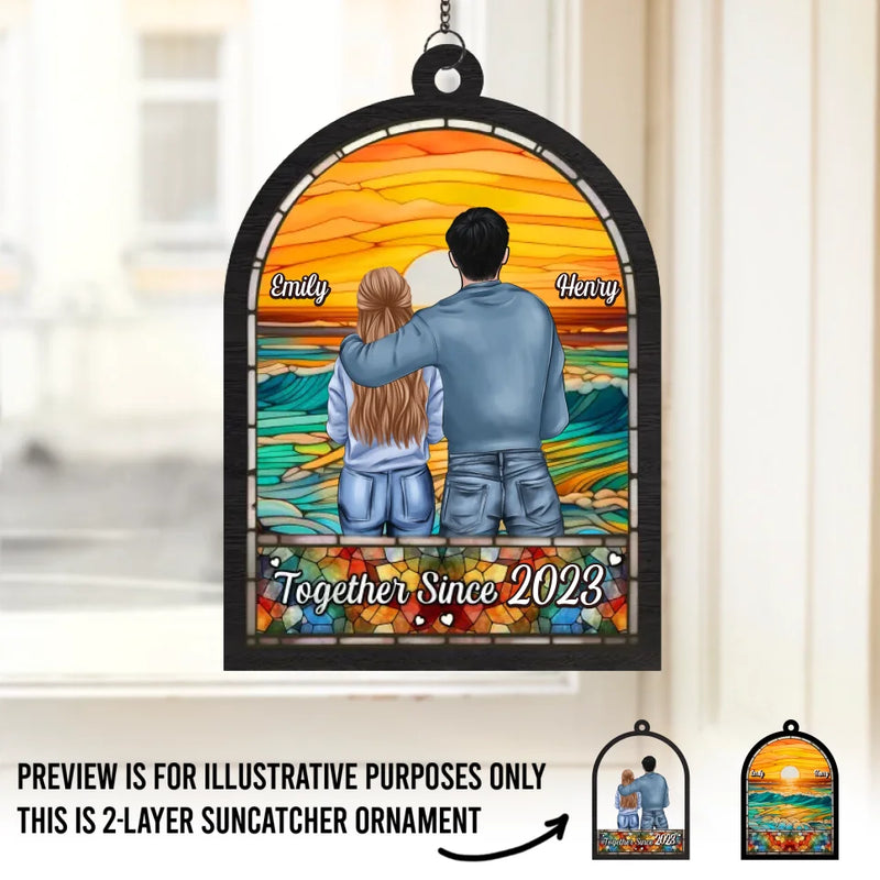 I'll Stop The World And Melt With You - Couple Personalized Window Hanging Suncatcher - Gift For Husband Wife, Anniversary