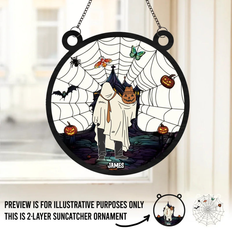 Wishing You A Haunting Night - Family Personalized Window Hanging Suncatcher - Halloween Gift For Family Members