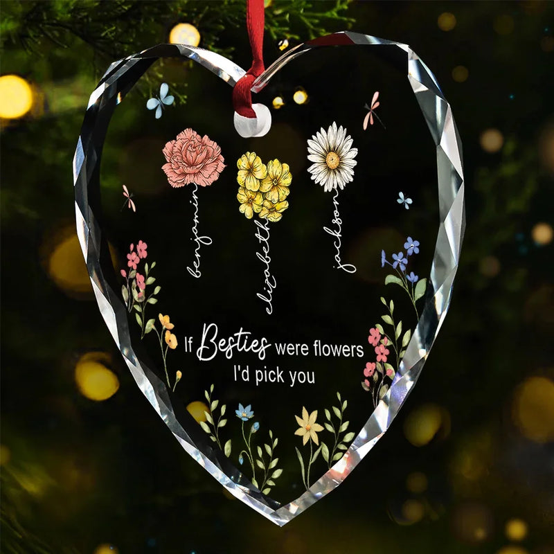 A Friend Like You Is A Blooming Miracle - Bestie Personalized Custom Heart Glass Ornament - Christmas Gift For Best Friends, BFF, Sisters