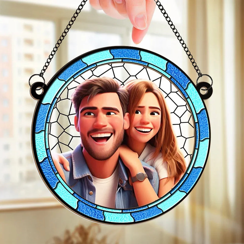 Custom Photo Love Is Our Greatest Adventure - Couple Personalized Window Hanging Suncatcher Ornament - Christmas Gift For Husband Wife, Anniversary