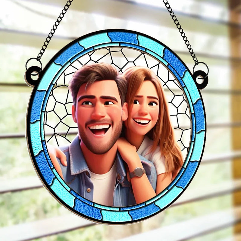Custom Photo Love Is Our Greatest Adventure - Couple Personalized Window Hanging Suncatcher Ornament - Christmas Gift For Husband Wife, Anniversary