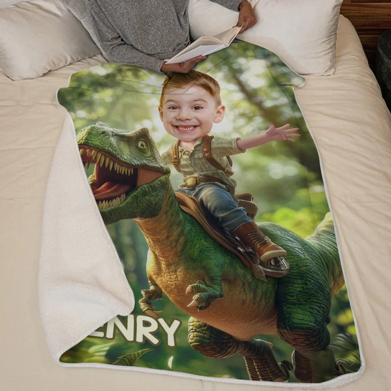 Custom Photo Roar Like A Dinosaur - Family Personalized Custom Blanket - Gift For Kids