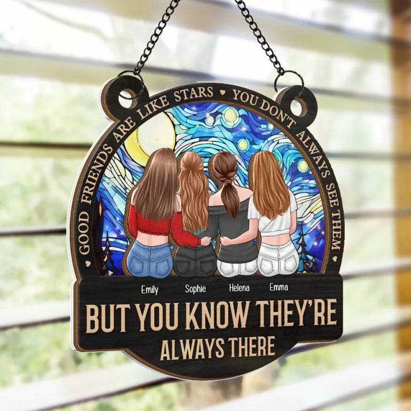 Our Friendship Knows No Distance - Bestie Personalized Window Hanging Suncatcher Ornament - Gift For Best Friends, BFF, Sisters