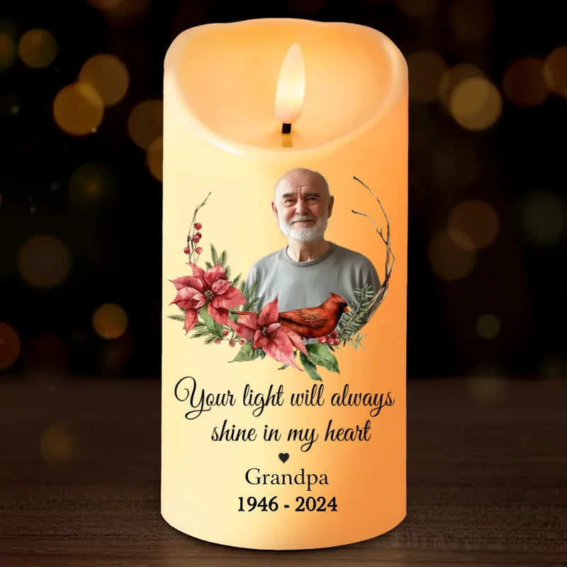 Custom Photo You Will Remain In Our Hearts Forever - Memorial Personalized Custom LED Candle - Christmas Gift, Sympathy Gift For Family Members
