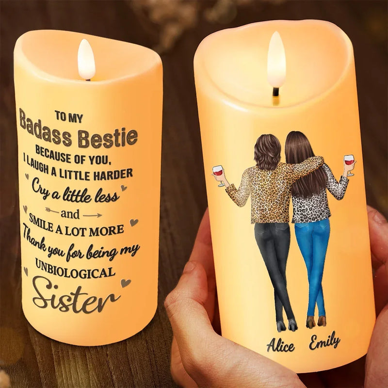 Thank You For Being My Unbiologial Sister - Bestie Personalized Custom LED Candle - Christmas Gift For Best Friends, BFF, Sisters