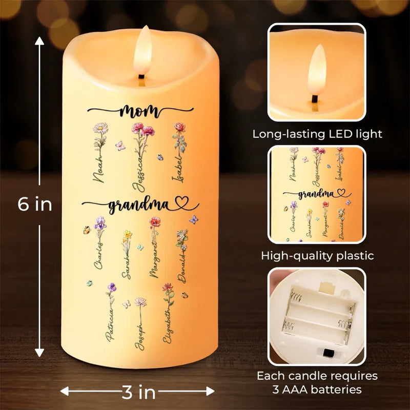 First Mom, Now Grandma - Family Personalized Custom LED Candle - Christmas Gift For Mom, Grandma