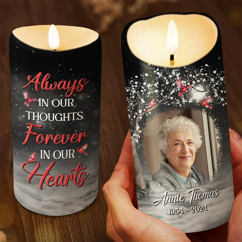 Custom Photo Forever Remembered, Always Loved - Memorial Personalized Custom LED Candle - Sympathy Gift, Christmas Gift For Family Members