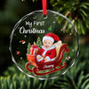 Custom Photo Sweet Dreams, Little Angel - Family Personalized Custom Circle Glass Ornament - Christmas Gift For Baby Kids, Newborn Baby, First Christmas