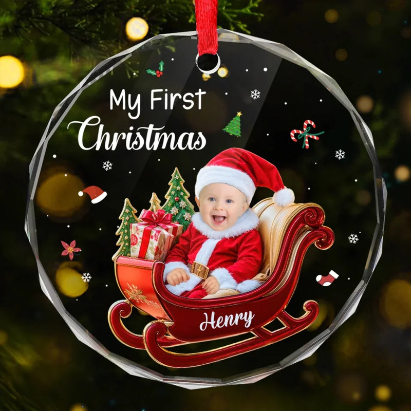 Custom Photo Sweet Dreams, Little Angel - Family Personalized Custom Circle Glass Ornament - Christmas Gift For Baby Kids, Newborn Baby, First Christmas
