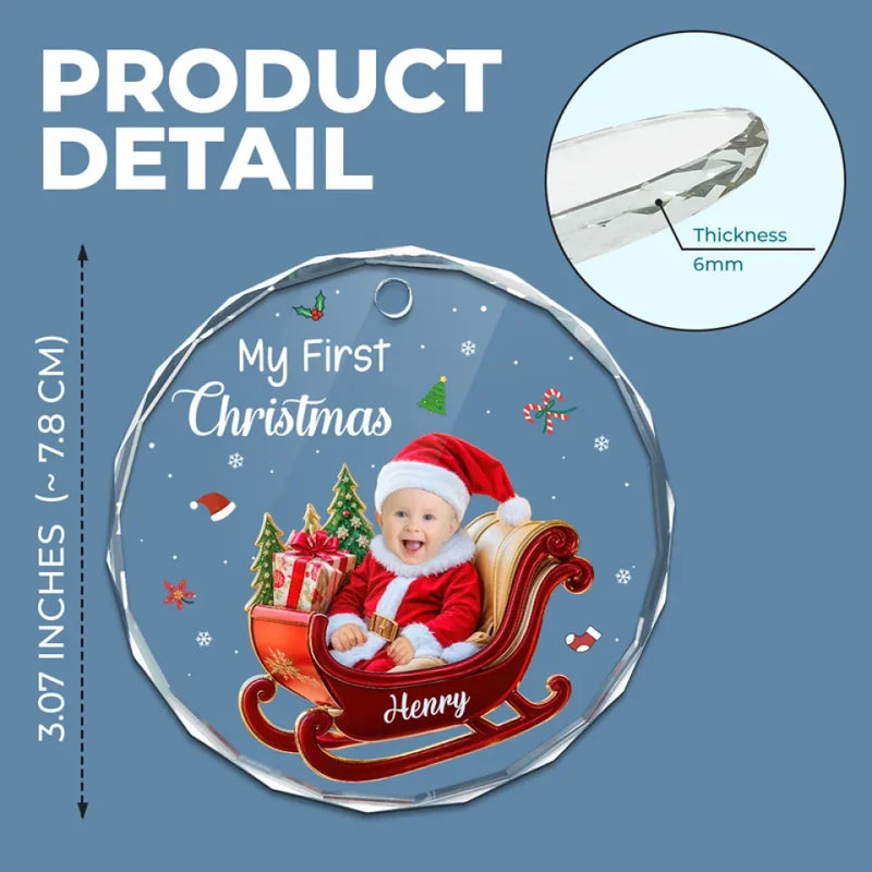 Custom Photo Sweet Dreams, Little Angel - Family Personalized Custom Circle Glass Ornament - Christmas Gift For Baby Kids, Newborn Baby, First Christmas