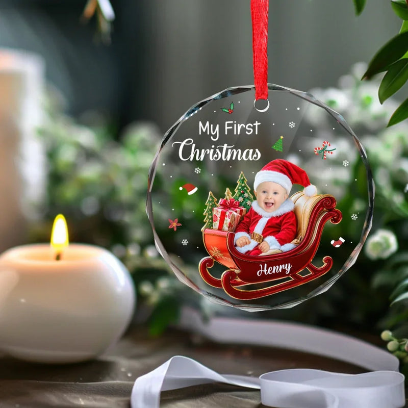 Custom Photo Sweet Dreams, Little Angel - Family Personalized Custom Circle Glass Ornament - Christmas Gift For Baby Kids, Newborn Baby, First Christmas