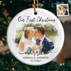 Custom Photo Our First Year Married - Couple Personalized Custom Ornament - Ceramic Round Shaped - Christmas Gift For Husband Wife, Anniversary, First Christmas