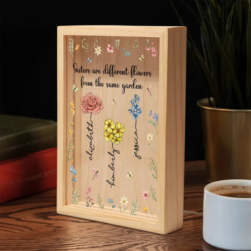 Sisters Are Different Flowers From The Same Garden - Bestie Personalized Custom Frame Light Box - Christmas Gift For Best Friends, BFF, Sisters