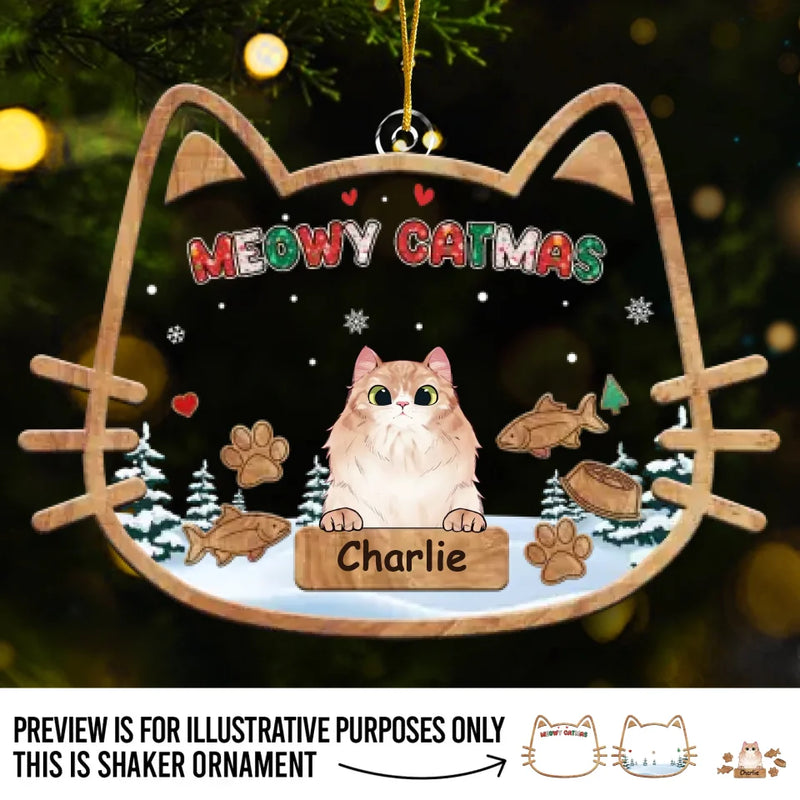 Meowy Catmas - Cat Personalized Custom 3 Layers Shaker Ornament - Christmas Gift For Pet Owners, Pet Lovers