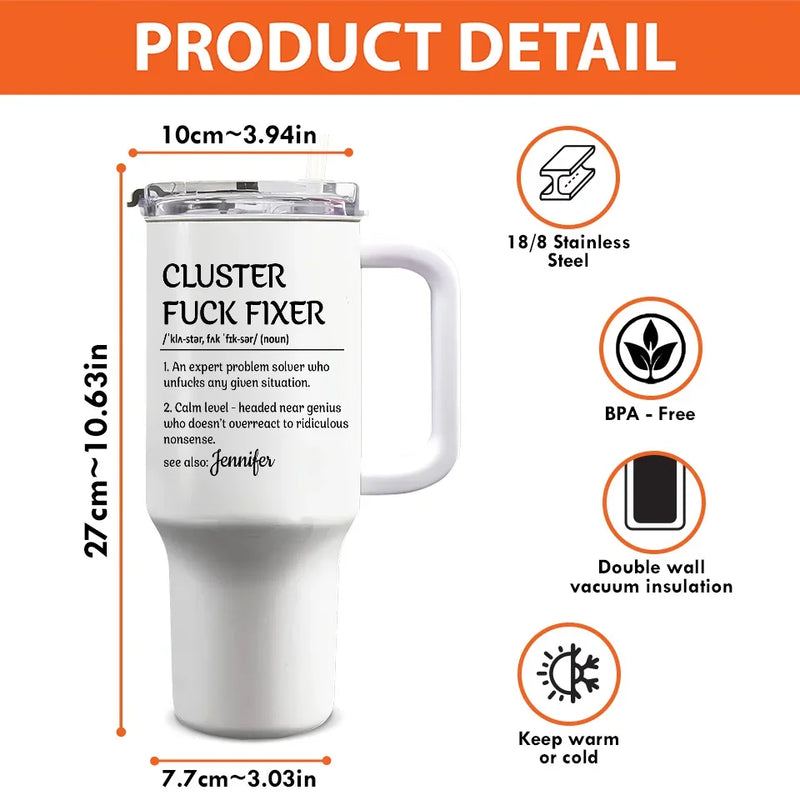 The Cool-Headed Problem Solver - Coworker Personalized Custom 40 Oz Stainless Steel Tumbler With Handle - Christmas Gift For Coworkers, Work Friends, Colleagues