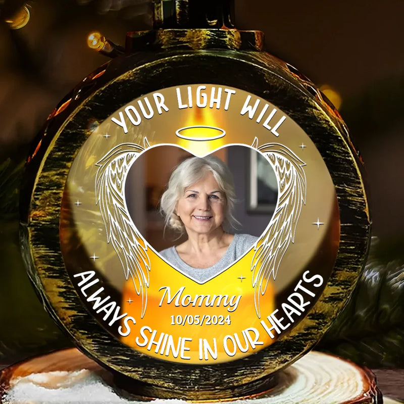 Custom Photo Your Light Will Continue To Guide Us Through The Darkness - Memorial Personalized Custom Candlelight Lantern Ornament - Sympathy Gift, Christmas Gift For Family Members