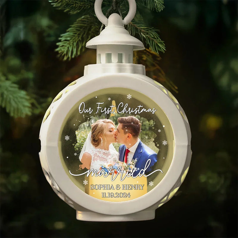 Custom Photo Celebrating Our First Year Of Marriage - Couple Personalized Custom Candlelight Lantern Ornament - Christmas Gift For Husband Wife, Anniversary, First Christmas