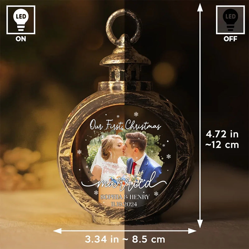 Custom Photo Celebrating Our First Year Of Marriage - Couple Personalized Custom Candlelight Lantern Ornament - Christmas Gift For Husband Wife, Anniversary, First Christmas