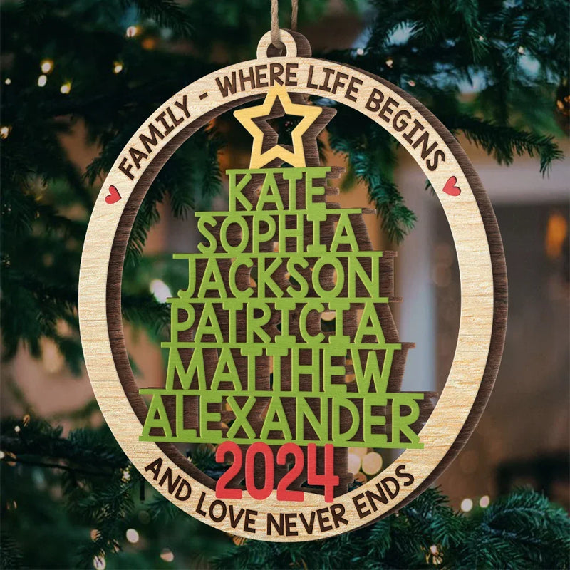 Where Life Begins - Family Personalized Custom Ornament - Wood Custom Shaped - Christmas Gift For Family Members