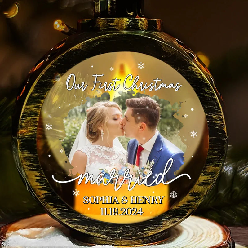 Custom Photo Celebrating Our First Year Of Marriage - Couple Personalized Custom Candlelight Lantern Ornament - Christmas Gift For Husband Wife, Anniversary, First Christmas