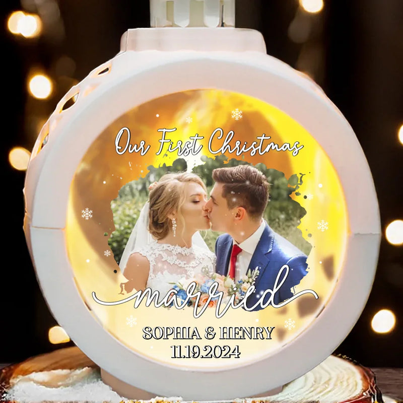 Custom Photo Celebrating Our First Year Of Marriage - Couple Personalized Custom Candlelight Lantern Ornament - Christmas Gift For Husband Wife, Anniversary, First Christmas