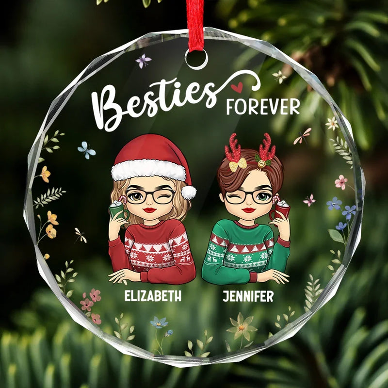 Our Friendship Is Infinite - Bestie Personalized Custom Circle Glass Ornament - Christmas Gift For Best Friends, BFF, Sisters