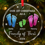 Christmas Shines Bright With Love, Joy And The Warmth Of Family - Family Personalized Custom Circle Glass Ornament - Christmas Gift For New Moms, New Dads, Baby