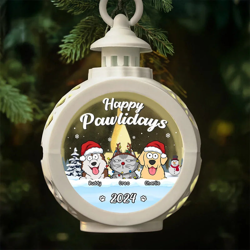 Happy Pawlidays - Dog & Cat Personalized Custom Candlelight Lantern Ornament - Christmas Gift For Pet Owners, Pet Lovers
