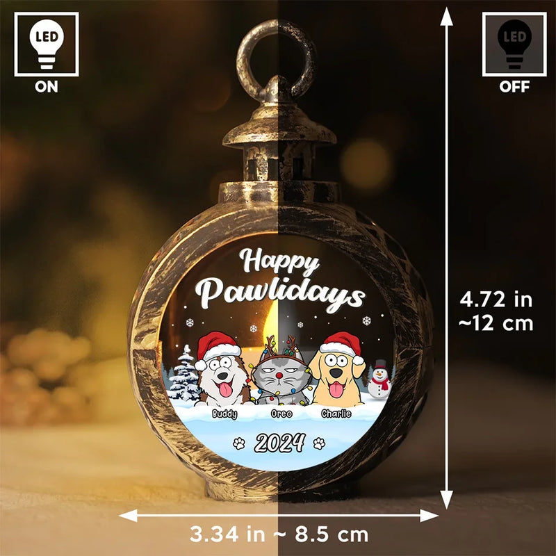 Happy Pawlidays - Dog & Cat Personalized Custom Candlelight Lantern Ornament - Christmas Gift For Pet Owners, Pet Lovers