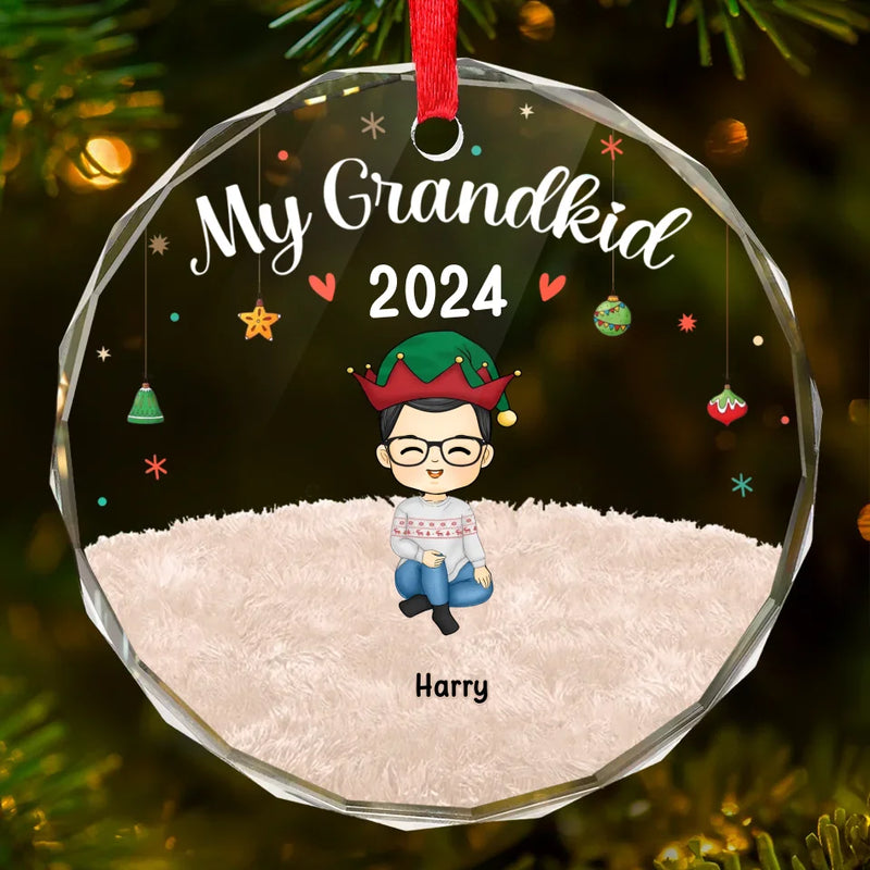 Grandchildren's Love, Infinite Contentment - Family Personalized Custom Circle Glass Ornament - Christmas Gift For Family Members