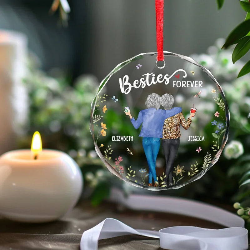 Cheers To Friendship - Bestie Personalized Custom Circle Glass Ornament - Christmas Gift For Best Friends, BFF, Sisters