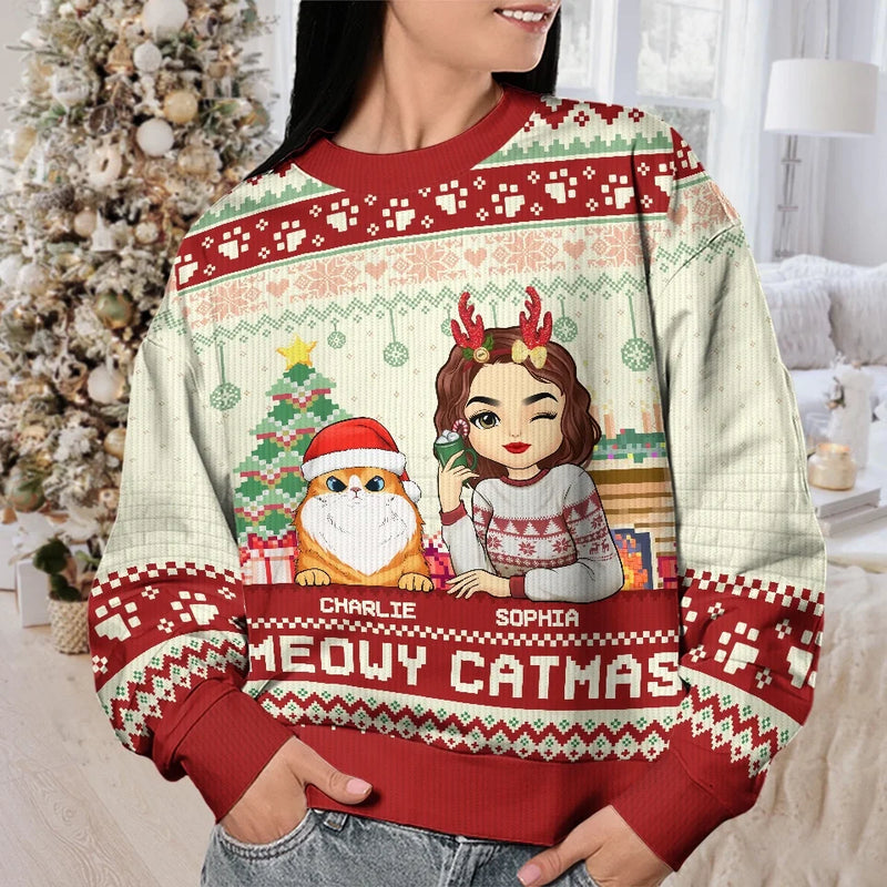 Happy Pawlidays - Dog & Cat Personalized Custom Ugly Sweatshirt - Unisex Wool Jumper - Christmas Gift For Pet Owners, Pet Lovers