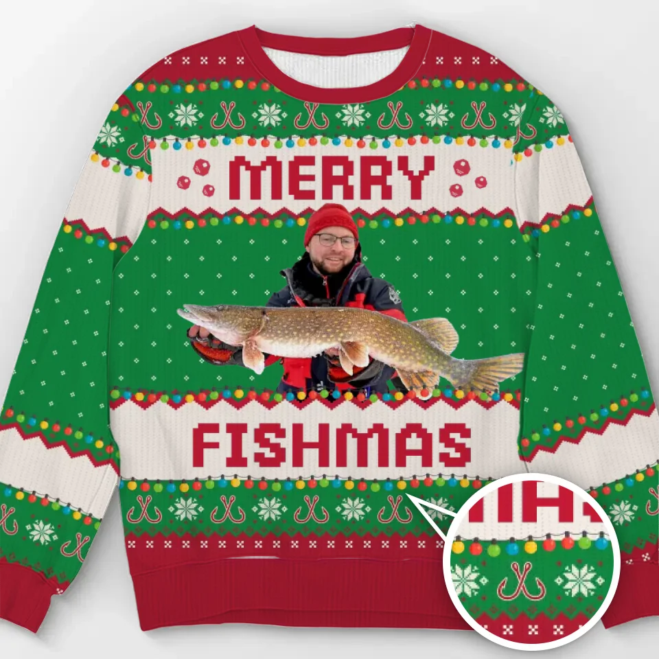 Custom Photo Unisex Ugly Sweatshirt - Personalized Christmas Birthday Gifts For Fisherman