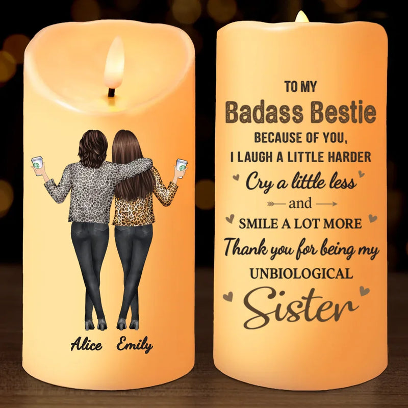 Thank You For Being My Unbiologial Sister - Bestie Personalized Custom LED Candle - Christmas Gift For Best Friends, BFF, Sisters