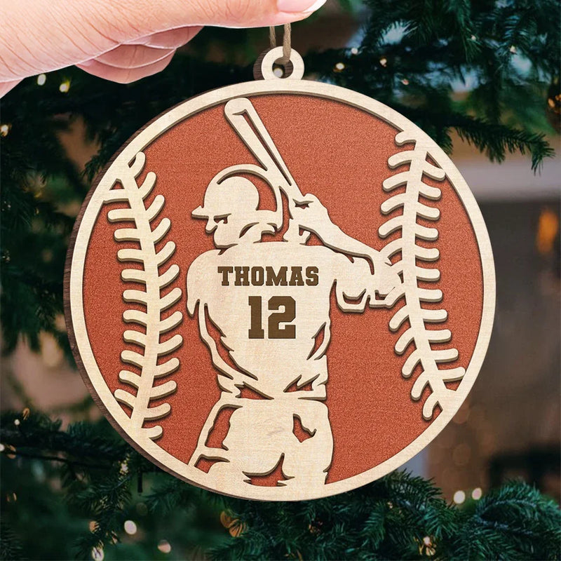 Swinging For The Fences - Personalized Custom Ornament - Wood Custom Shaped - Christmas Gift For Sport Lovers, Sport Players