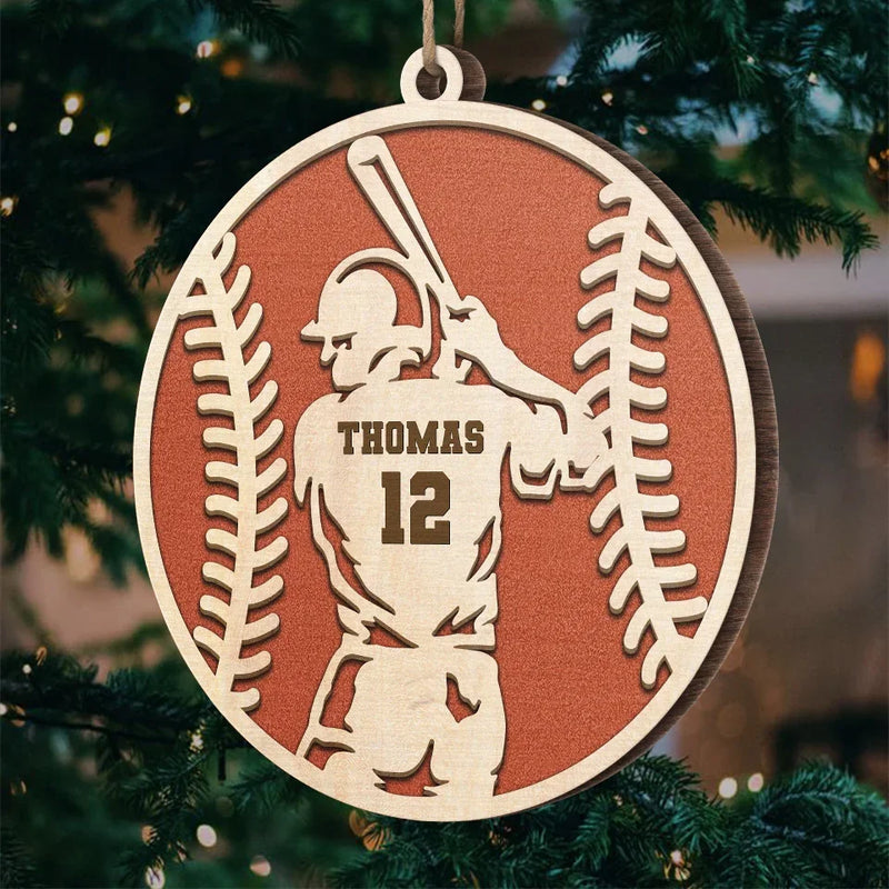 Swinging For The Fences - Personalized Custom Ornament - Wood Custom Shaped - Christmas Gift For Sport Lovers, Sport Players