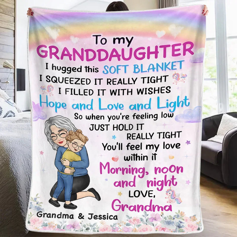Grandma’s Hug Is The Best Therapy - Family Personalized Custom Blanket - Christmas Gift For Grandma, Grandkid