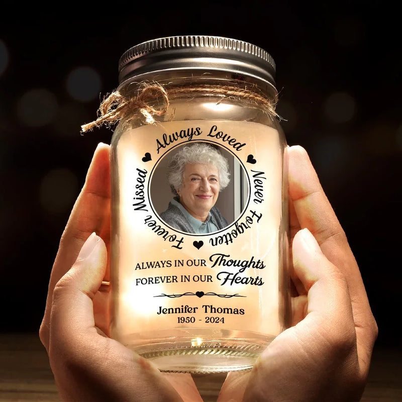 Custom Photo My Heart Filled With Your Love - Memorial Personalized Custom Mason Jar Light - Sympathy Gift, Christmas Gift For Family Members
