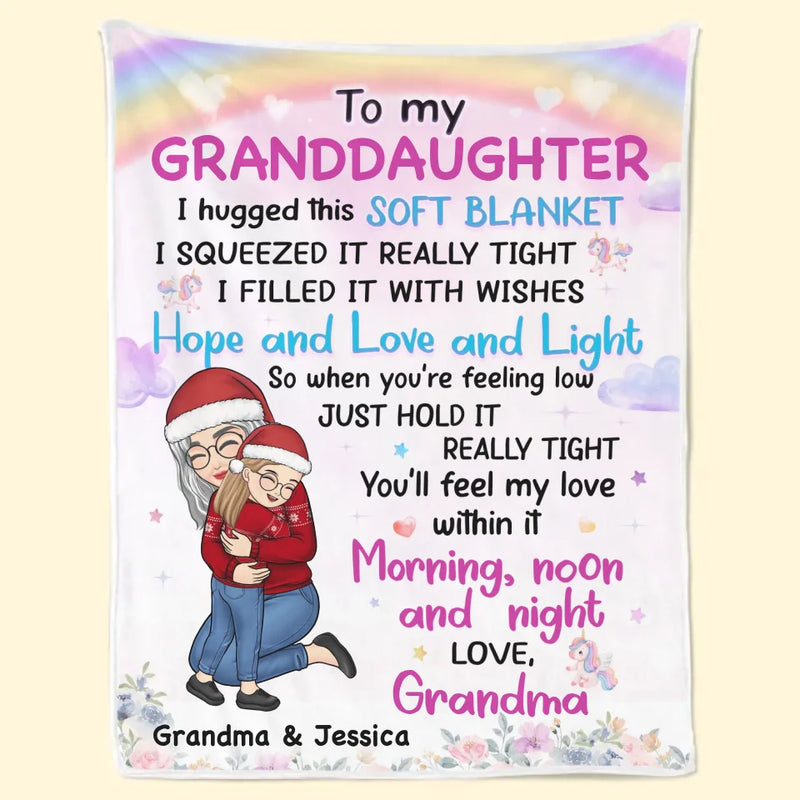 Grandma’s Hug Is The Best Therapy - Family Personalized Custom Blanket - Christmas Gift For Grandma, Grandkid