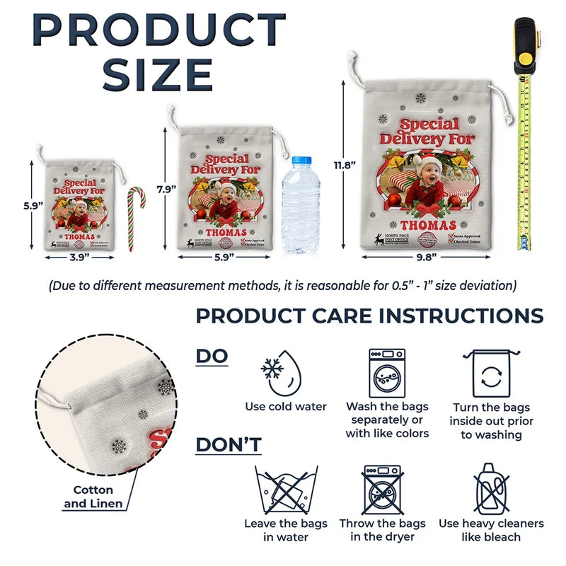 Custom Photo Special Delivery For - Personalized Custom 3D Inflated Effect Printed Christmas Favor Bag - Christmas Gift For Kid