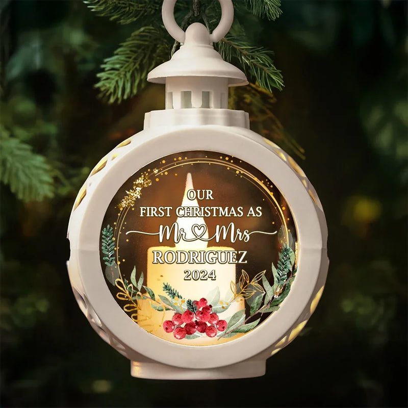 Merry And Married Our First Christmas As Mr And Mrs - Couple Candlelight Lantern Ornament - Christmas Gift For Husband Wife, Anniversary, First Christmas