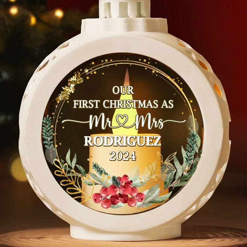 Merry And Married Our First Christmas As Mr And Mrs - Couple Candlelight Lantern Ornament - Christmas Gift For Husband Wife, Anniversary, First Christmas
